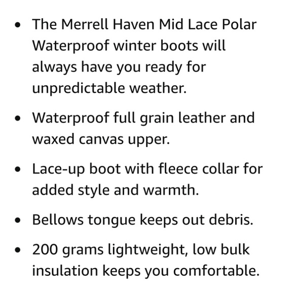 NWT- Merrell ‘Haven’ Mid Lace Polar Waterproof Boot - Picture 3 of 9